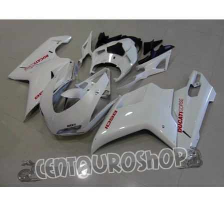 Carena in ABS Ducati 848 1098 1198 colorazione bianco perlato con adesivi rossi